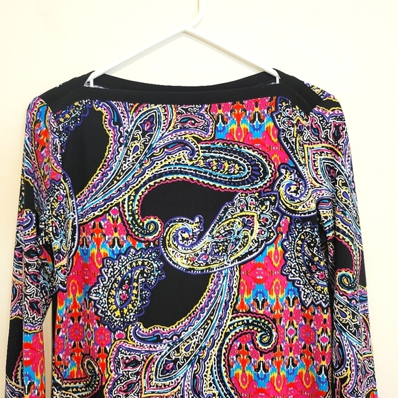 Ralph Lauren LRL Paisley Colorful Tunic Boat Neck Stretchy Long Top 3/4 Sleeve - Picture 4 of 10